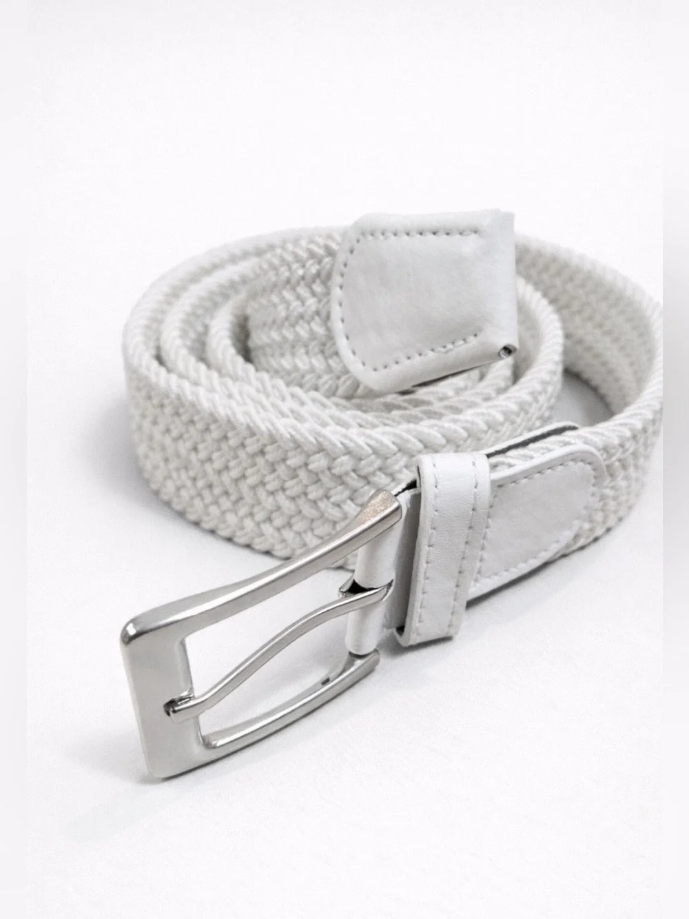 Men's Braided Elastic Canvas Belt - White - XL